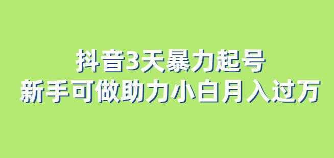 抖音3天暴力起号新手可做助力小白月入过万【揭秘】