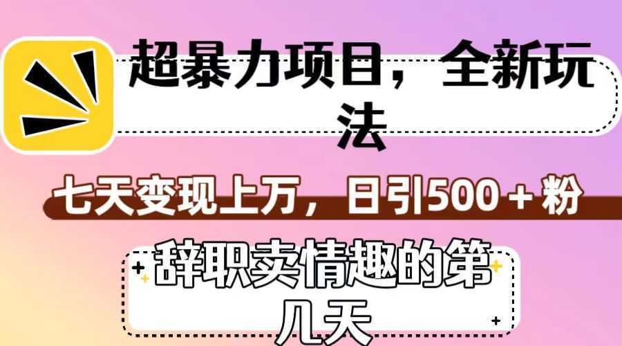 超暴利项目，全新玩法，七天变现上万，日引500+粉