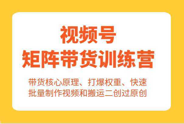 视频号矩阵带货训练营，带货核心原理、打爆权重、快速批量制作视频和搬运二创过原创