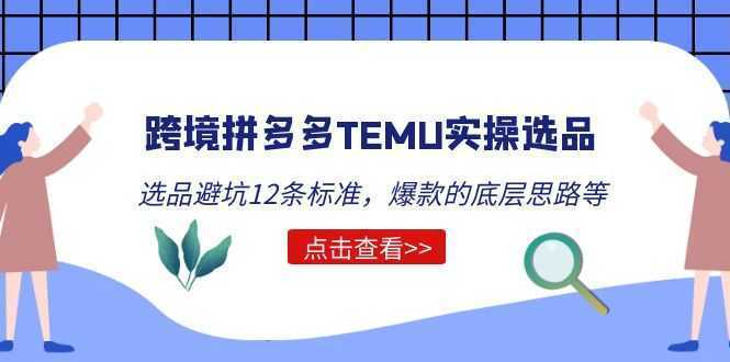 跨境拼多多TEMU实操选品运营方法，选品避坑12条标准，爆款的底层思路等