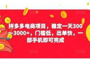 2023拼多多电商项目,稳定一天300~3000+,门槛低,出单快,一部手机即可完成