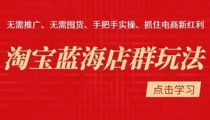 淘宝蓝海店群玩法，无需推广、无需囤货、手把手实操、抓住电商新红利