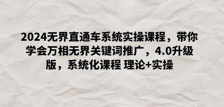 2024无界直通车系统实操课程，带你学会万相无界关键词推广，4.0升级版，系统化课程 理论+实操