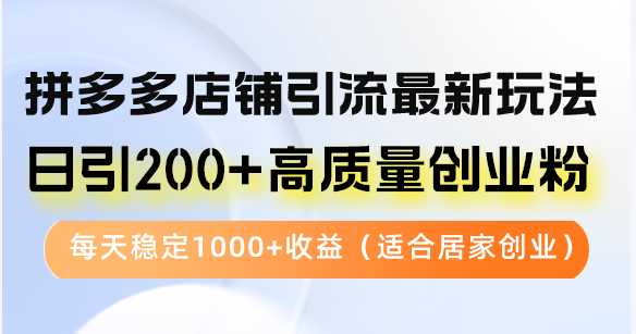拼多多店铺引流最新玩法，日引200+高质量创业粉，每天稳定1000+收益（…