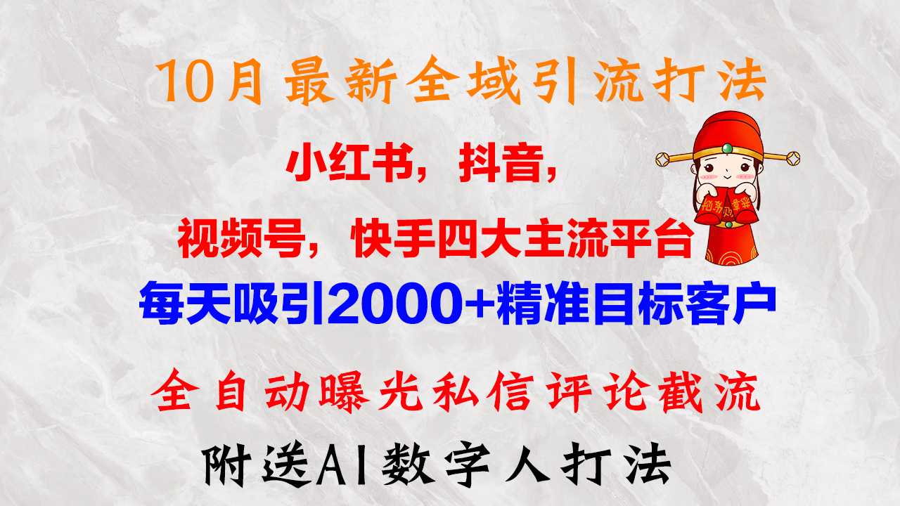 10月最新小红书，抖音，视频号，快手四大平台全域引流，，每天吸引2000…