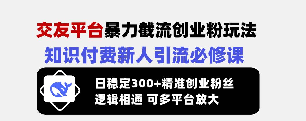 交友平台暴力截流创业粉玩法，知识付费新人引流必修课，日稳定300+精准…
