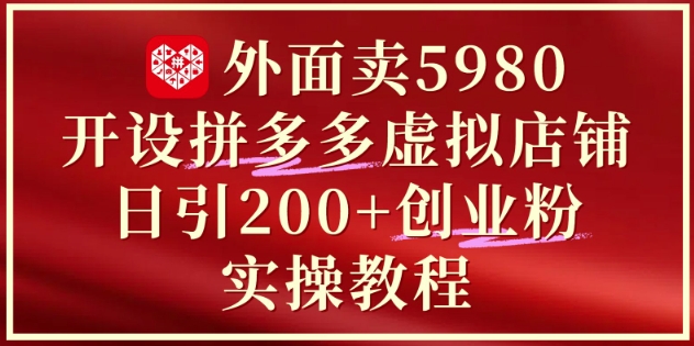 外面卖5980开设拼多多虚拟店铺：单日引流200+创业付费粉实战教程