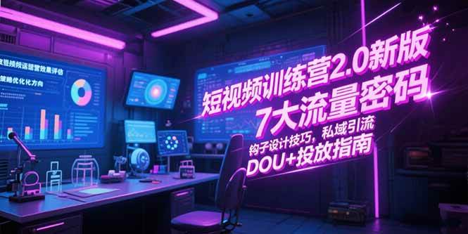 短视频训练营2.0新版,7大流量密码/钩子设计技巧/私域引流/DOU+投放指南