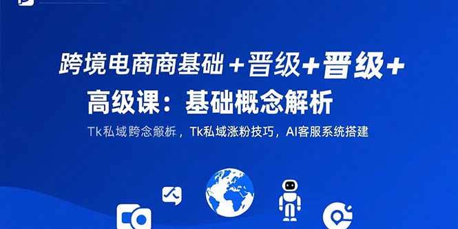 跨境电商基础+晋级+高级课：基础概念解析,Tk私域涨粉技巧,AI客服系统搭建