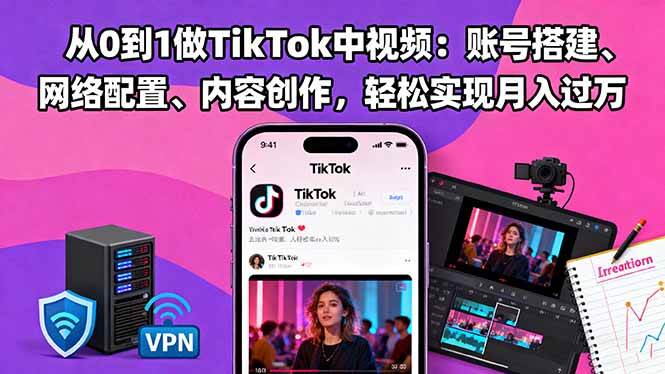 从0到1做TikTok中视频：账号搭建、网络配置、内容创作，轻松实现月入过万