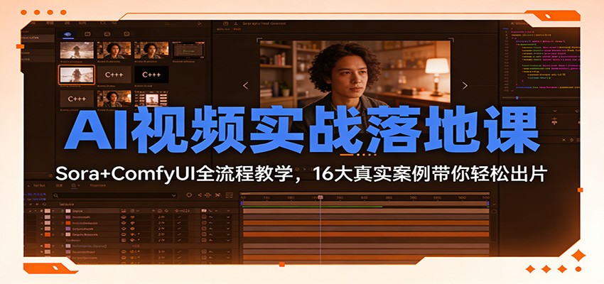 AI视频实战落地课:Sora+ComfyUI全流程教学,16大真实案例带你轻松出片