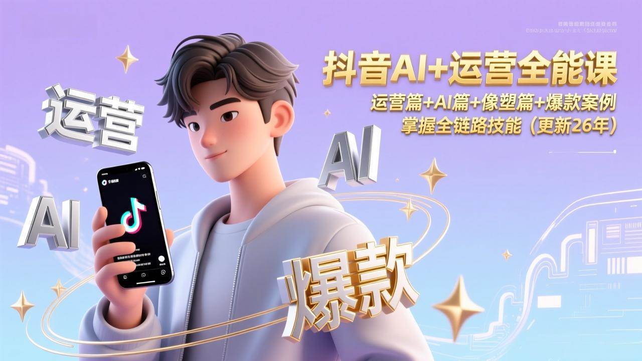 抖音AI+运营全能课，运营篇+AI篇+像塑篇+爆款案例，掌握全链路技能