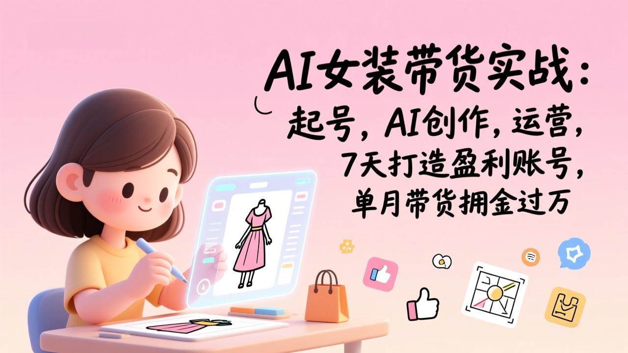 AI女装带货实战班：起号，AI创作，运营，7天打造盈利账号，单月带货佣金过万