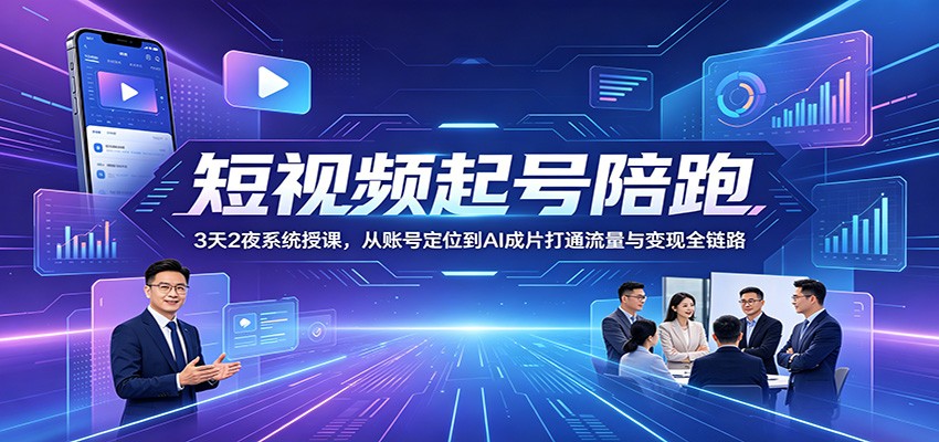短视频起号陪跑：3天2夜系统授课，从账号定位到AI成片打通流量与变现全链路