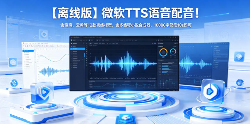 【离线版】微软TTS语音配音！含晓晓，云希等12款离线模型，含多线程小说合成器，10000字仅需10s即可
