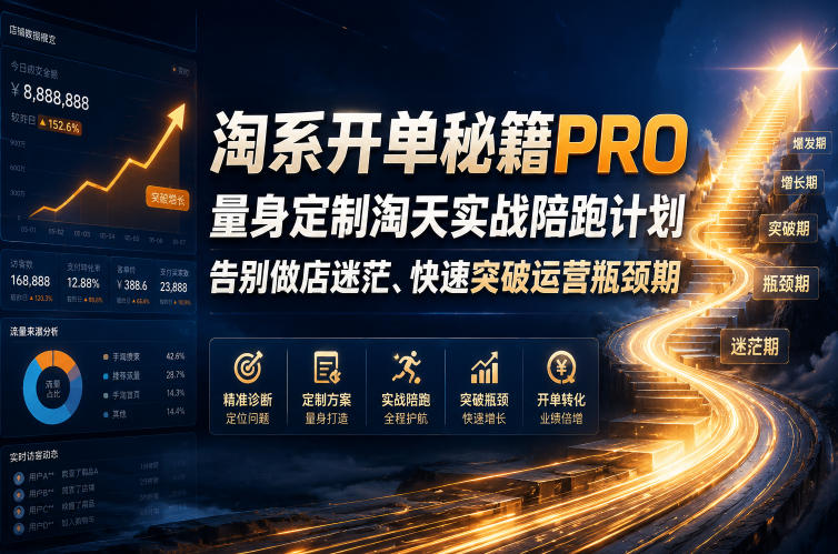 淘系开单秘籍PRO，量身定制淘天实战陪跑计划，告别做店迷茫、快速突破运营瓶颈期