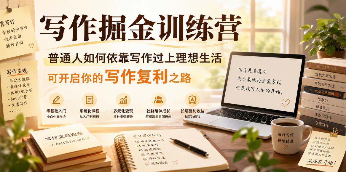 写作掘金训练营，普通人如何依靠写作过上理想生活，可开启你的写作复利之路