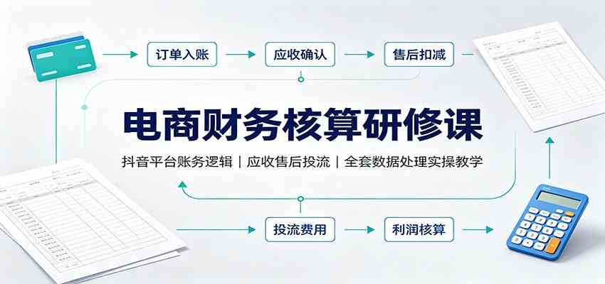 电商财务核算研修课：抖音平台账务逻辑，应收售后投流，全套数据处理实操教学