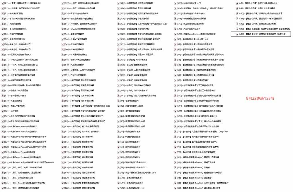 全能视频创作人155节实战课-更新26年8月：手机相机拍摄+剪映剪辑+AI创作+自媒体运营，让你的视频拥有灵活，轻松10w