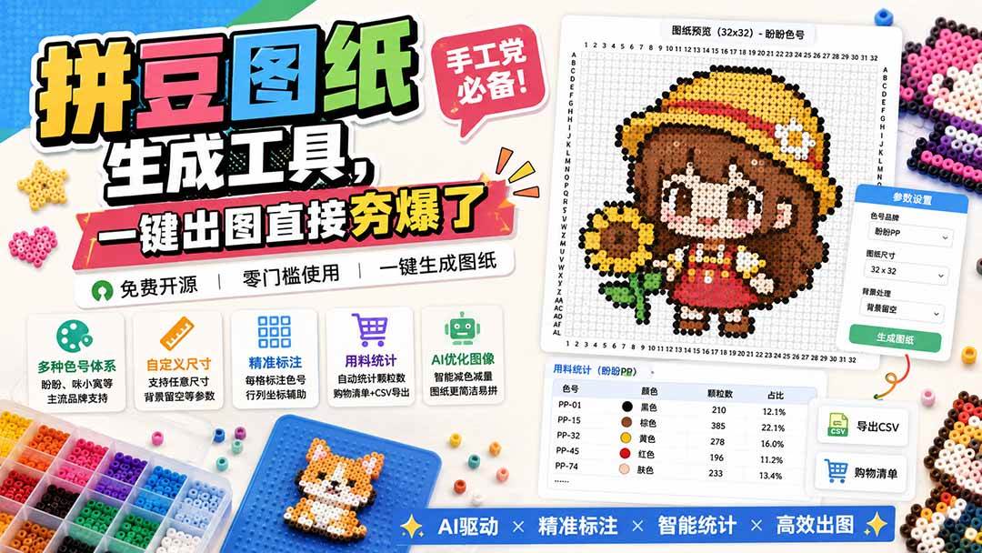 拼豆图纸生成工具，手工党必备！一键出图直接夯爆了