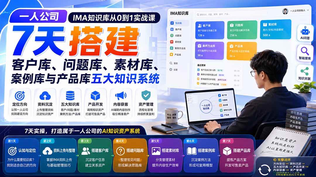 一人公司IMA知识库从0到1实战课：7天搭建客户库、问题库、素材库、案例库与产品库五大知识系统