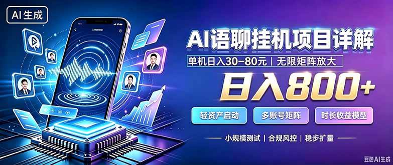 AI语聊挂机，日入800+，适用个人副业，工作室矩阵操作