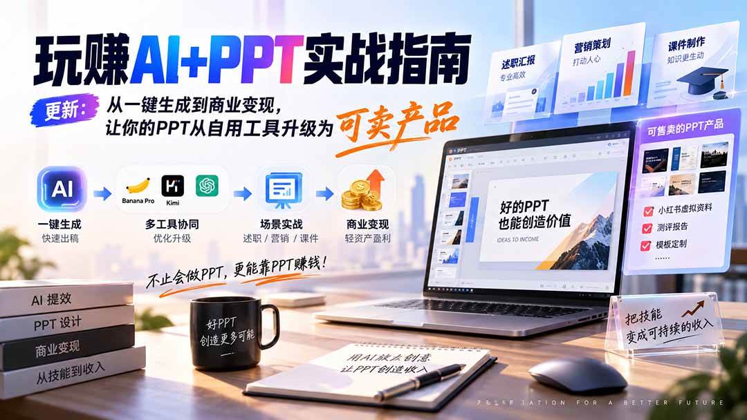 玩赚AI+PPT实战指南-更新5月13：从一键生成到商业变现，让你的PPT从自用工具升级为可卖产品