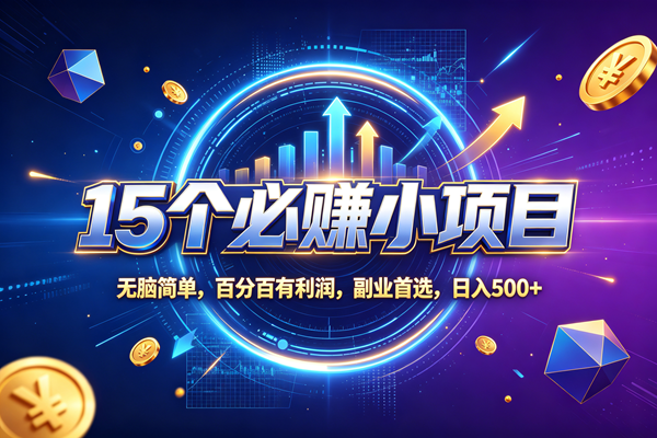 15个必赚的小项目，无脑简单，百分百赚米，副业的首选，日收500