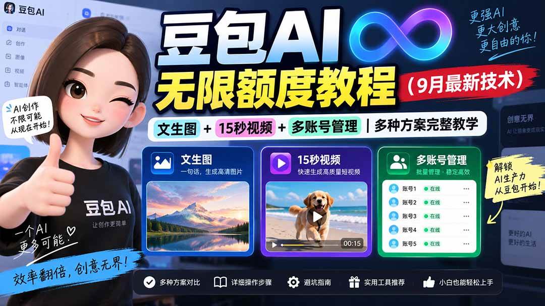 豆包AI无限额度教程｜文生图+15秒视频+多账号管理｜多种方案完整教学