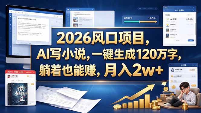 2026 风口项目，AI 写小说，一键生成 120 万字，躺着也能赚，月入 2w +