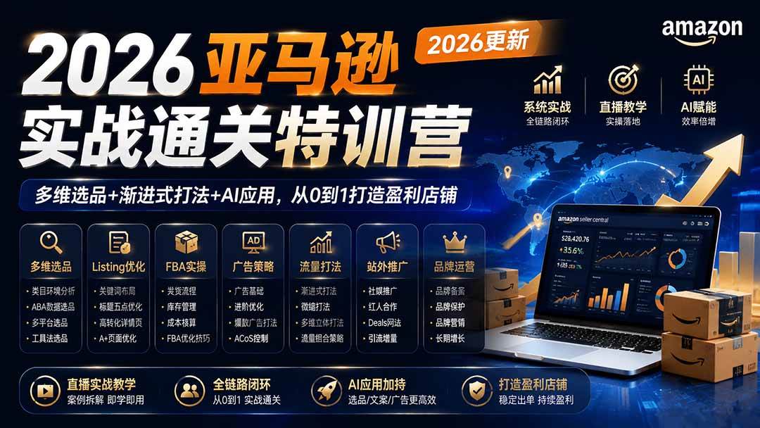 2026亚马逊实战通关特训营-更新1001，多维选品+渐进式打法+AI应用，从0到1打造盈利店铺