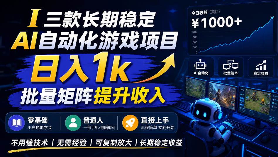 【国庆推荐】长期稳定的AI自动化游戏，日入千元，稳定运行三年！