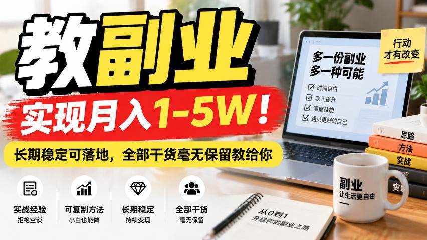 “教副业”实现月入1-5W！长期稳定可落地，全部干货毫无保留教给你
