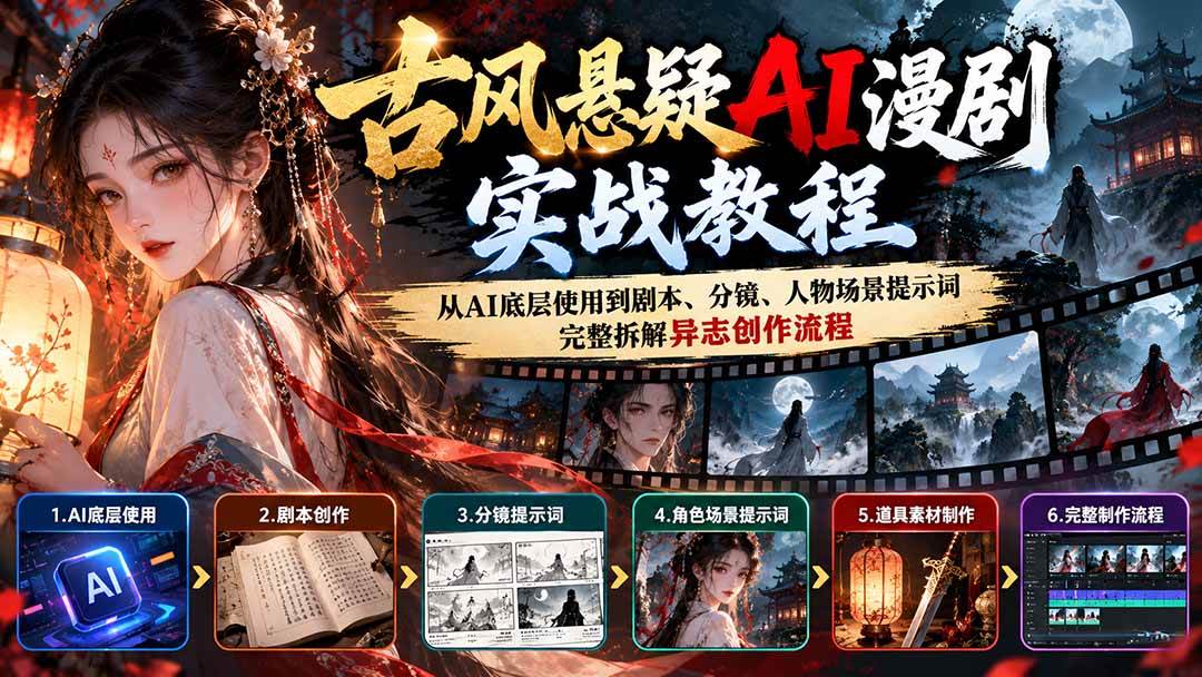 古风悬疑AI漫剧实战教程：从AI底层使用到剧本、分镜、人物场景提示词，完整拆解异志创作流程