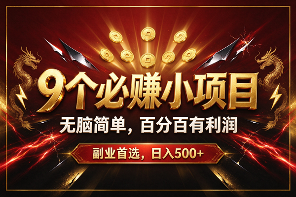 9个必赚的小项目，无脑简单，百分百赚米的，副业首选，日收500+