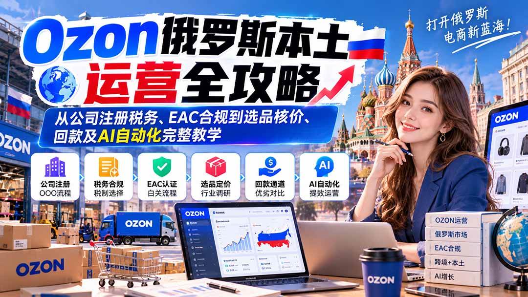 Ozon俄罗斯本土运营全攻略：从公司注册税务、EAC合规到选品核价、回款及AI自动化完整教学