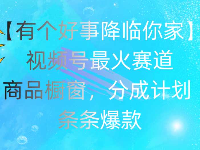 有个好事 降临你家：视频号最火赛道，商品橱窗，分成计划 条条爆款，每…