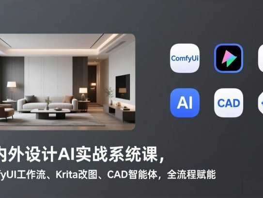室内外设计AI实战系统课，ComfyUI工作流、Krita改图、CAD智能体，全流程赋能