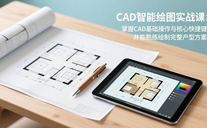 CAD智能绘图实战课：掌握CAD基础操作与核心快捷键，并能熟练绘制完整户型方案