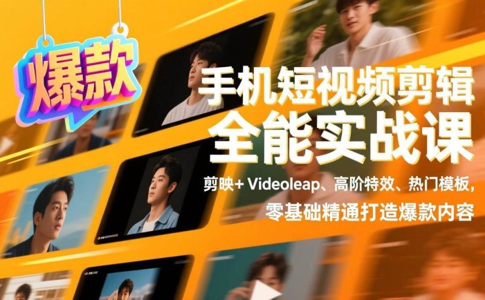 手机短视频剪辑全能实战课，剪映+Videoleap、高阶特效、热门模板，零基础精通打造爆款内容