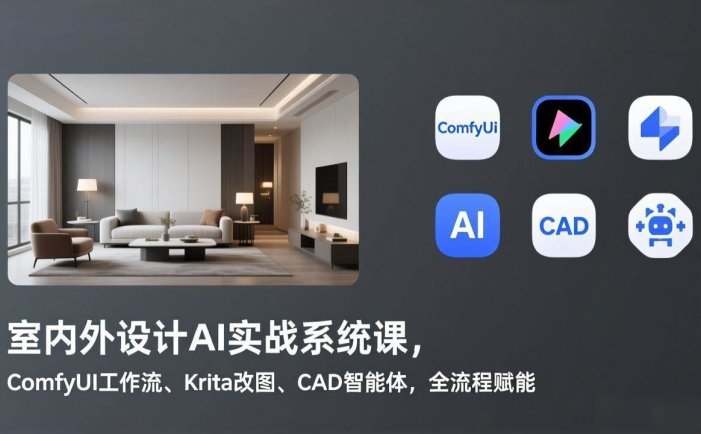 室内外设计AI实战系统课，ComfyUI工作流、Krita改图、CAD智能体，全流程赋能