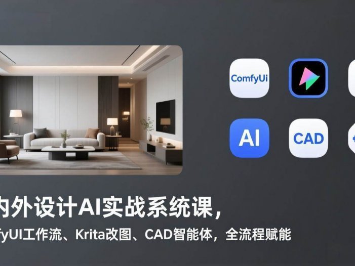 室内外设计AI实战系统课，ComfyUI工作流、Krita改图、CAD智能体，全流程赋能
