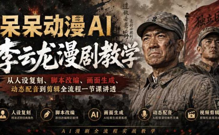 呆呆动漫AI李云龙漫剧教学，从人设复刻、脚本改编、画面生成、动态配音到剪辑全流程一节课讲透
