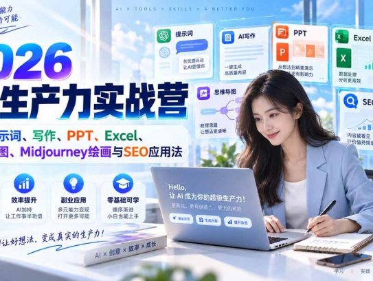 2026AI生产力实战营：掌握提示词、写作、PPT、Excel、思维导图、Midjourney绘画与SEO应用法