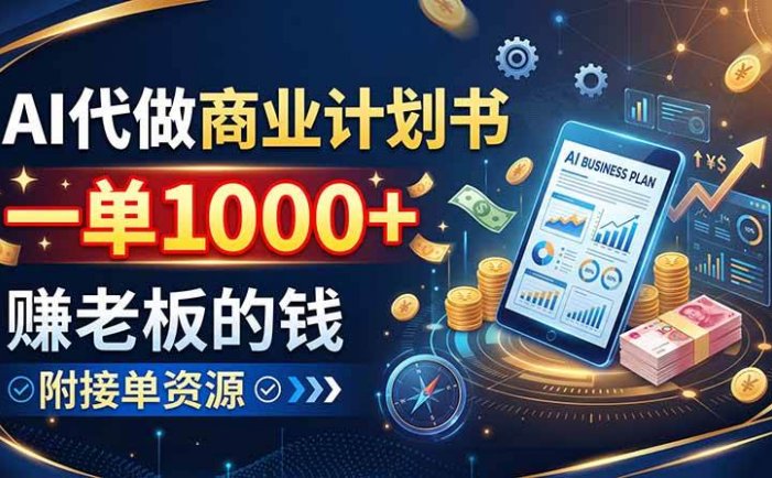 AI代做商业计划书，一单1000+，赚老板的钱，附接单资源