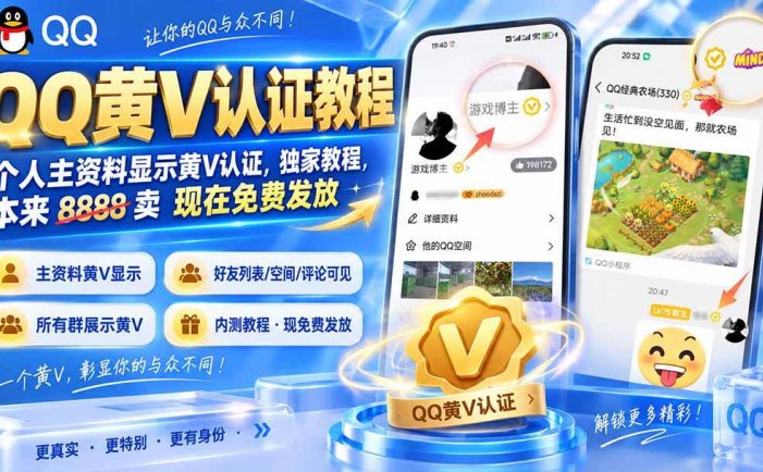 QQ黄V认证教程，个人主资料显示黄V认证，独家教程，本来 8888 卖 现在免费发放