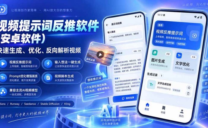 视频提示词反推软件，快速生成、优化、反向解析视频