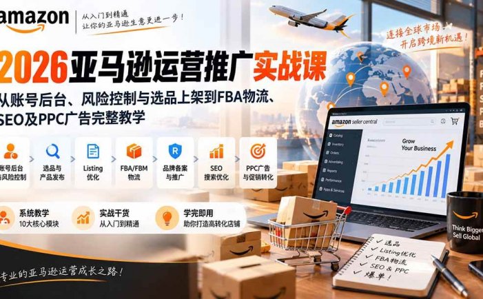 2026亚马逊运营推广实战课：从账号后台、风险控制与选品上架到FBA物流、SEO及PPC广告完整教学