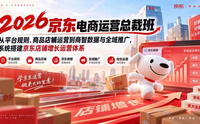 2026京东电商运营总裁班：从平台规则、商品店铺运营到商智数据与全域推广，系统搭建京东店铺增长运营体系