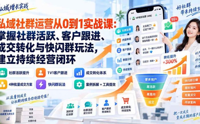 私域社群运营从0到1实战课：掌握社群活跃、客户跟进、成交转化与快闪群玩法，建立持续经营闭环